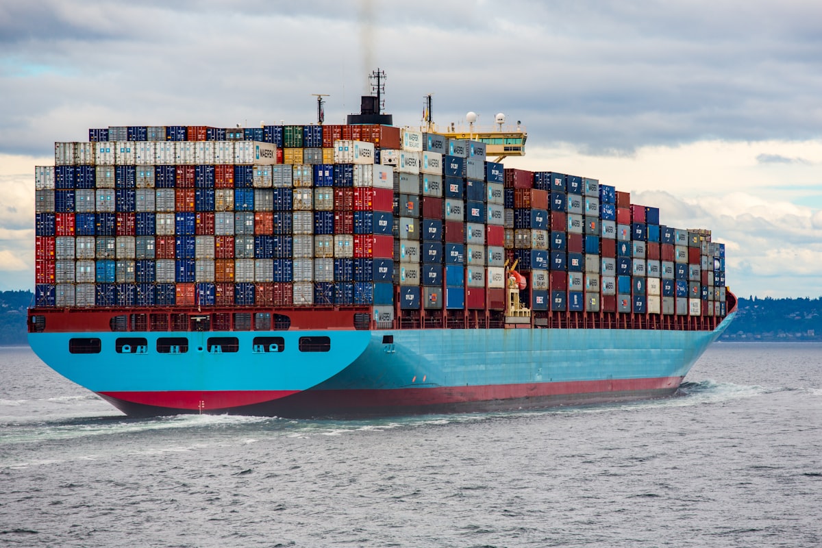 Container ship and stacked containers